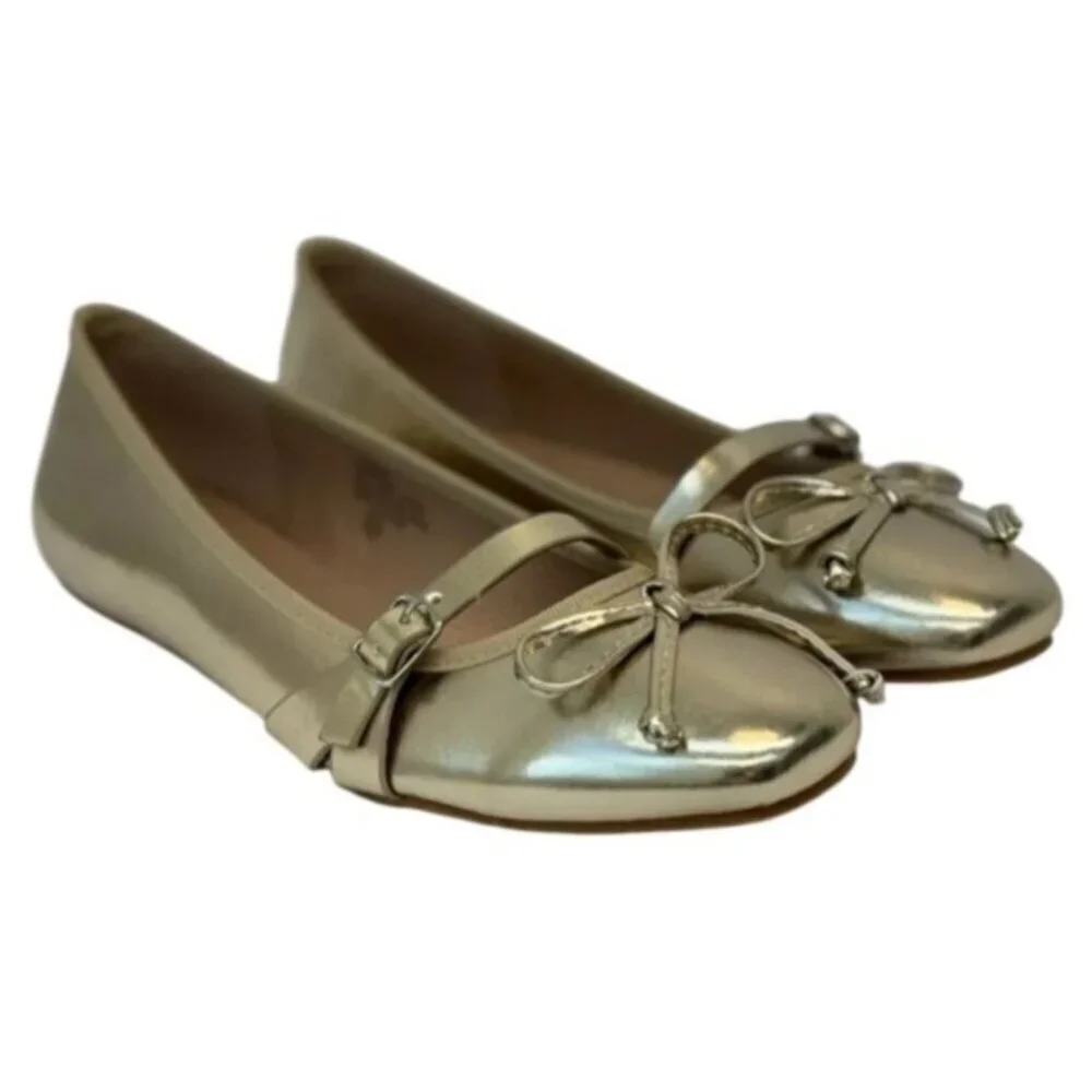 CHASE + CHLOE / Fergie-1/ Metallic Gold Ballet / Flats / With Bow Detail